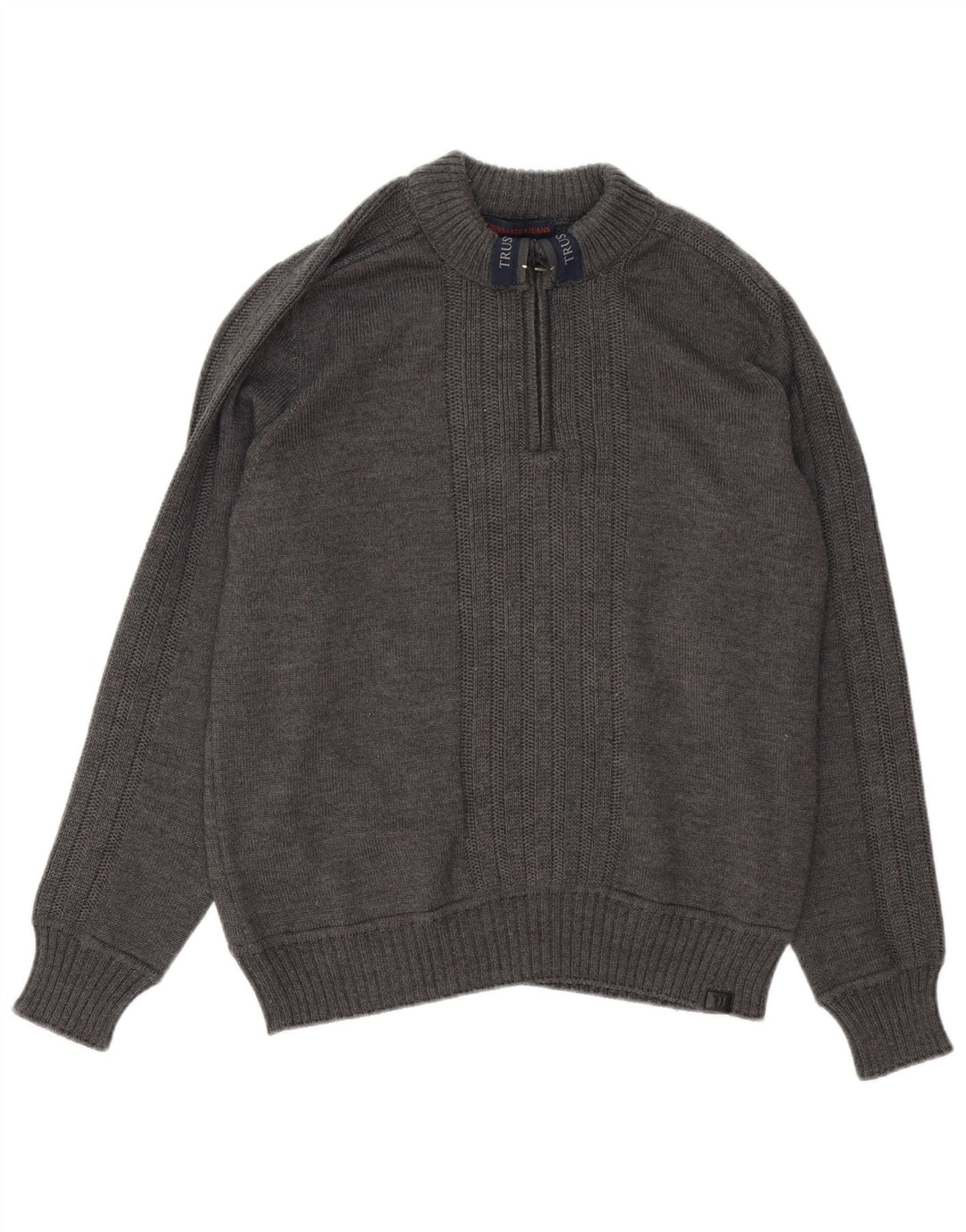 Trussardi Jeans Herre Zip Neck Jumper Sweater Medium Grå Uld