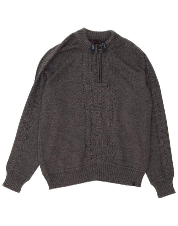 Trussardi Jeans Herre Zip Neck Jumper Sweater Medium Grå Uld