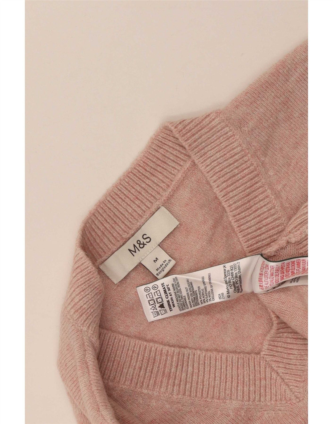 Marks & Spencer Dame V-hals sweater UK 14 Medium Pink Polyester
