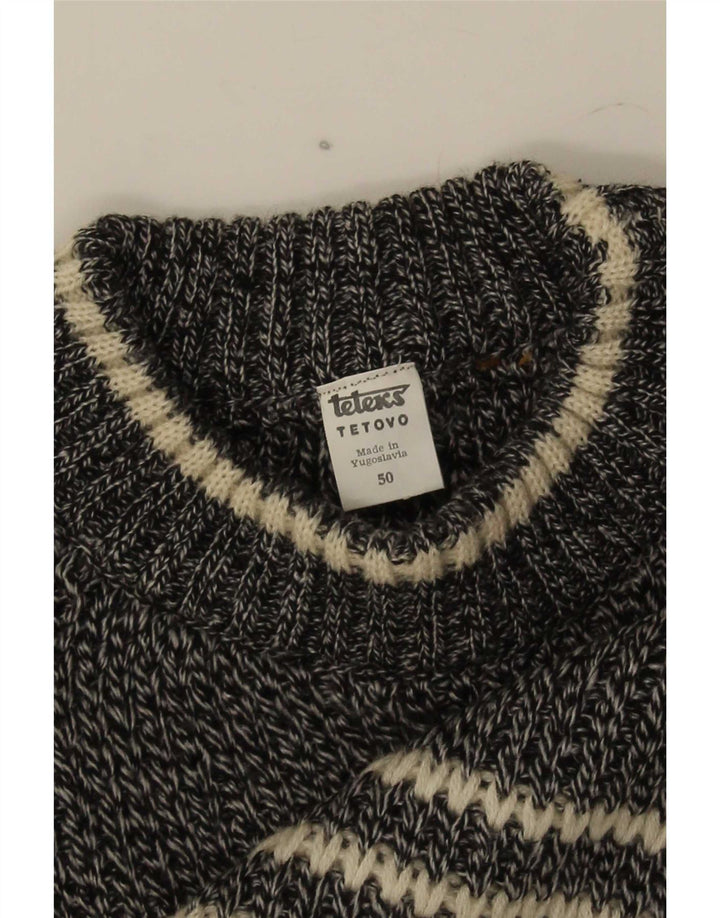 Vintage Herre rund hals sweater EU 50 Medium Off White Geometrisk