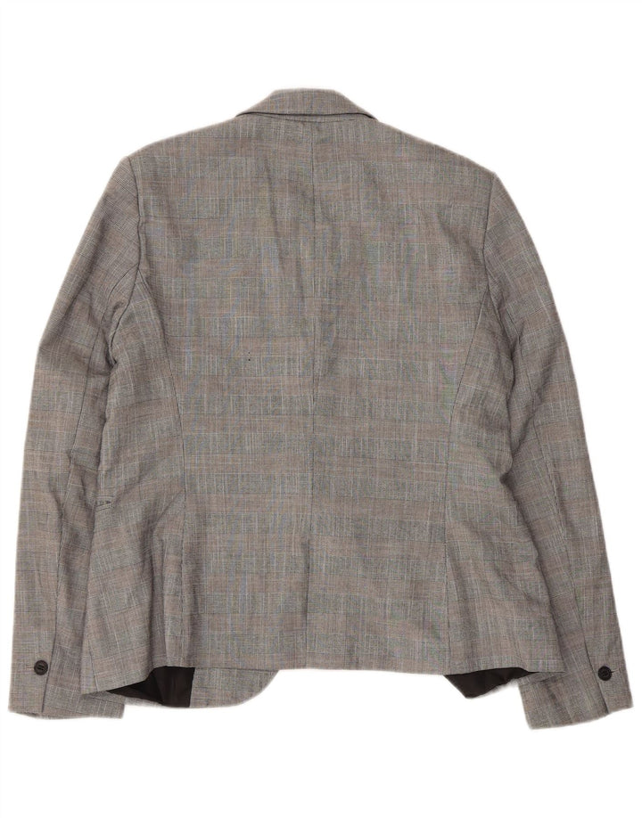 Zara Dame 1-knaps blazerjakke EU 42 Stor grå ternet polyester