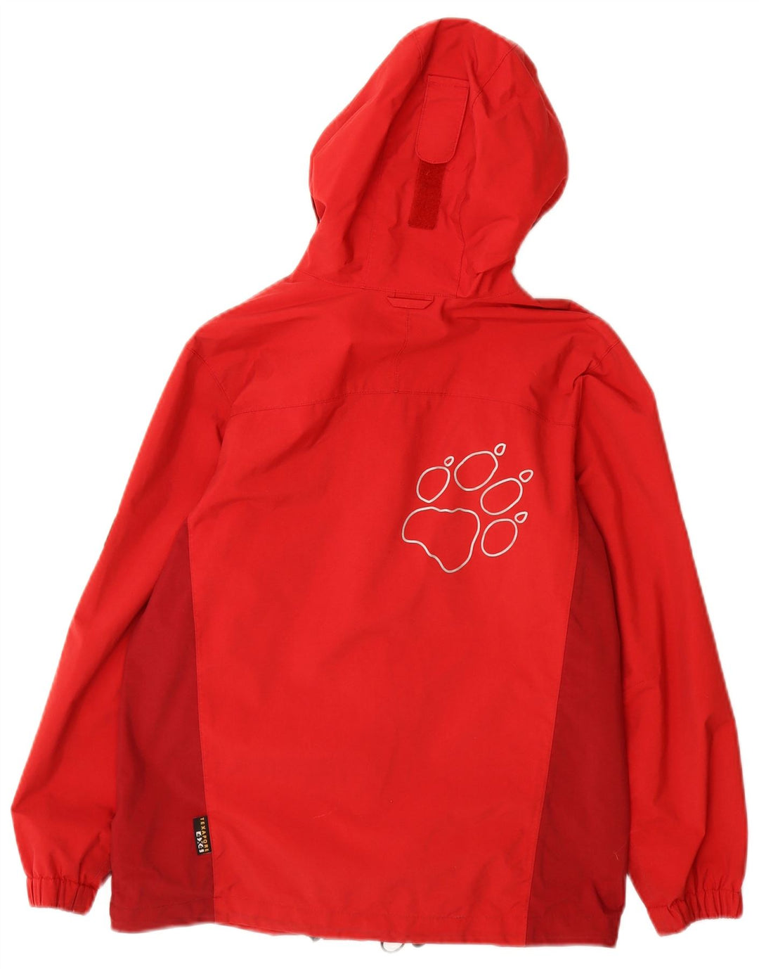 JACK WOLFSKIN Boys Graphic Hooded Rain Jacket 10-11 Years Red Colourblock