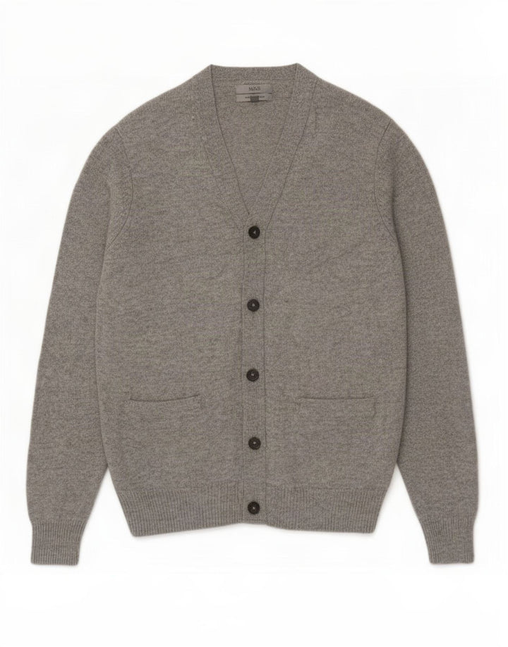 Marks & Spencer herre cardigan sweater mellemgrå lammeuld