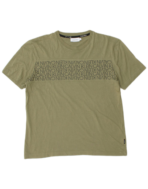 Calvin Klein Herre grafisk T-shirt Top Medium Khaki Bomuld