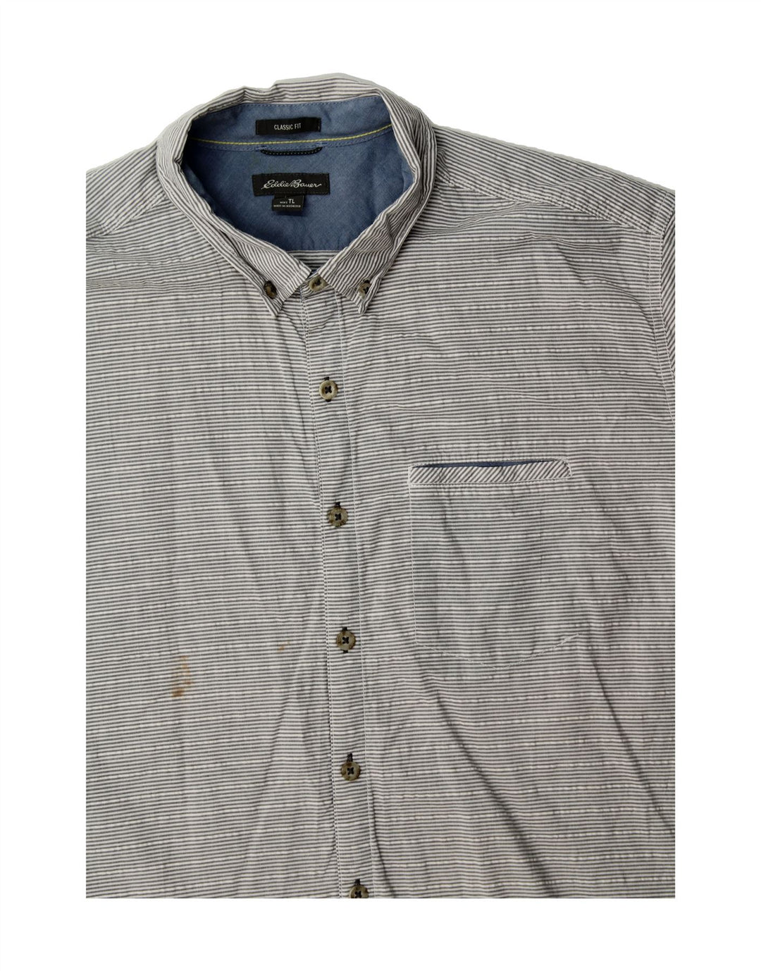 EDDIE BAUER Mens Classic Fit Short Sleeve Shirt Large Grey Pinstripe Vintage Eddie Bauer and Second-Hand Eddie Bauer from Messina Hembry 