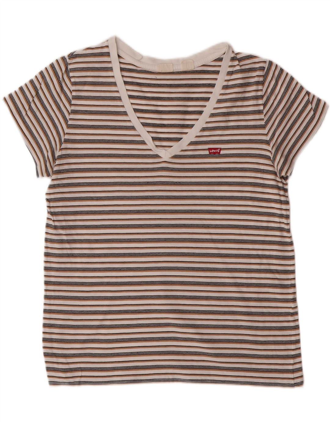 LEVI'S Womens T-Shirt Top UK 16 Large Off White Striped Vintage Levi's and Second-Hand Levi's from Messina Hembry 