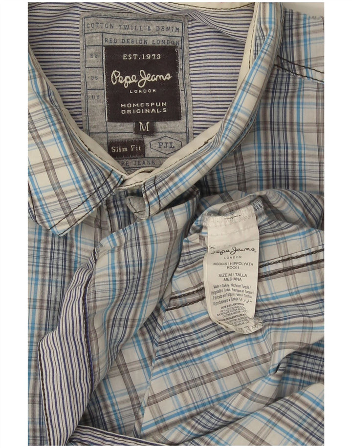 PEPE Jeans Herre Slim Fit Kortærmet skjorte Medium Blue Ternet Bomuld