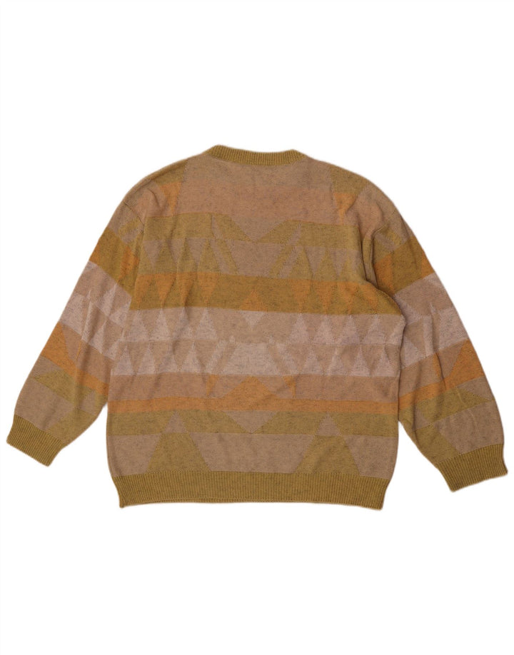 Vintage herre rund hals sweater mellemgrøn geometrisk