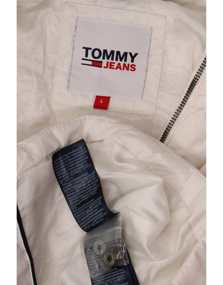 Tommy Hilfiger Dame Hætte Polstret Jakke UK 16 Stor Hvid Polyester