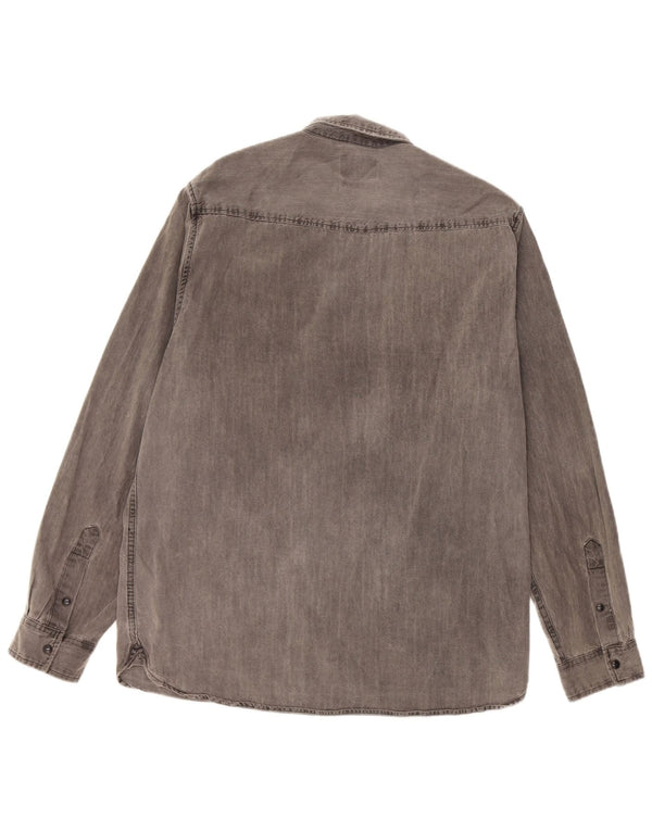 Zara Mens Regular Fit Denim Shirt XL Grey Cotton