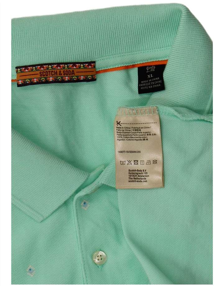 SCOTCH & SODA Mens Abstract Pattern Polo Shirt XL Turquoise Cotton