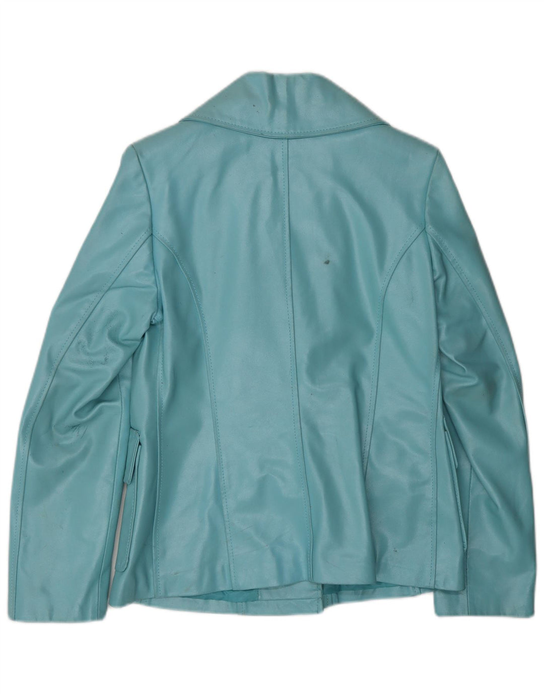 VINTAGE Dame Læderjakke UK 10 Lille Blå Læder