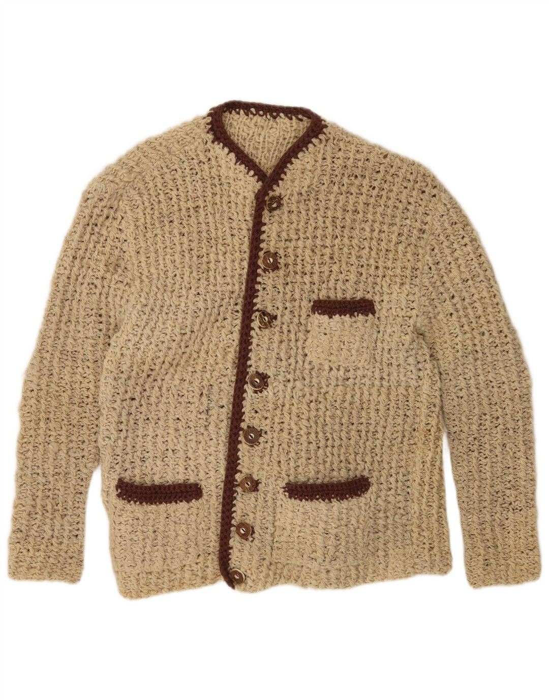Vintage dame cardigan sweater UK 14 Medium Beige Colourblock