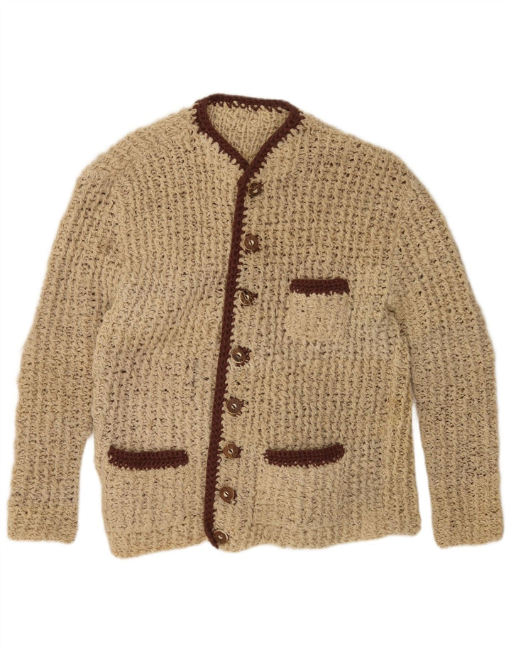 Vintage dame cardigan sweater UK 14 Medium Beige Colourblock