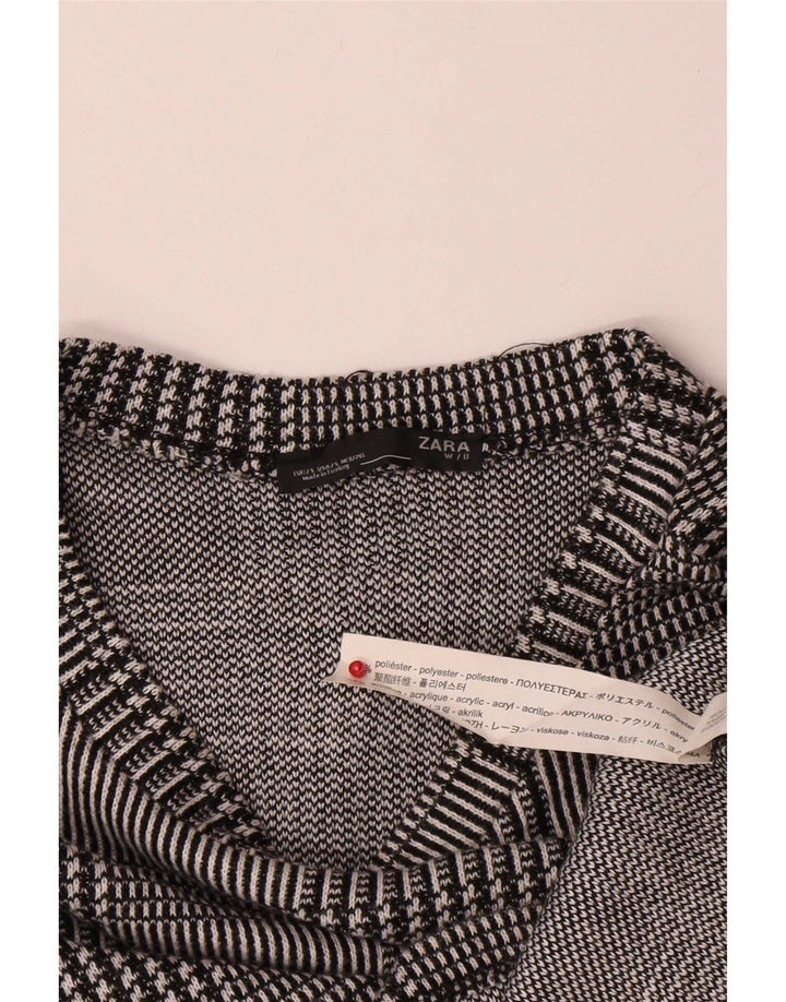 Zara Dame Oversized Crew Neck Jumper Sweater UK 10 Small Grey Check
