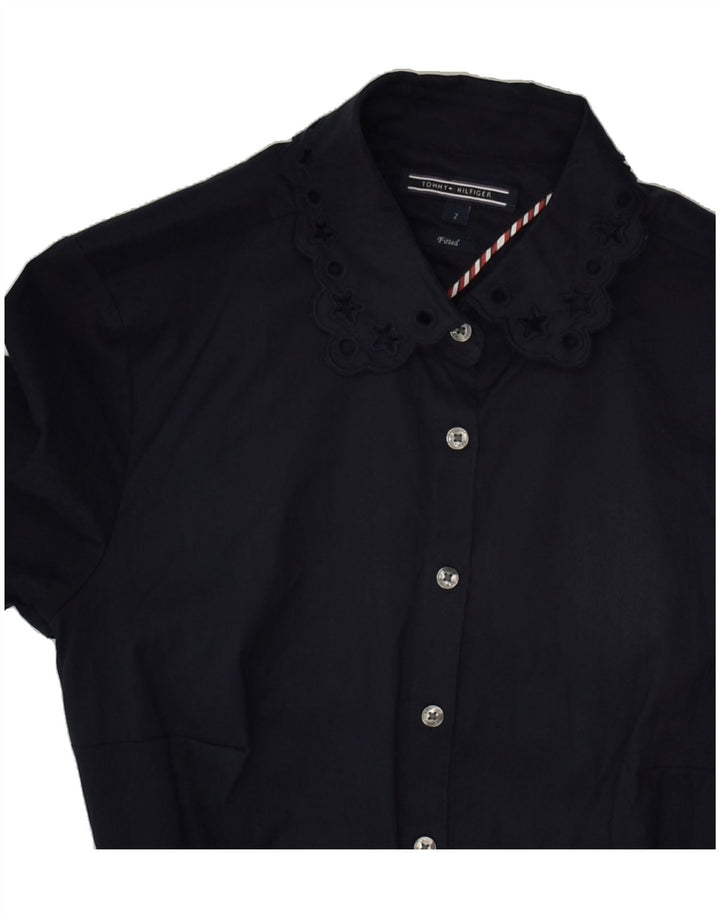 TOMMY HILFIGER Womens Fitted Shirt US 2 XS Navy Blue Cotton | Vintage Tommy Hilfiger | Thrift | Second-Hand Tommy Hilfiger | Used Clothing | Messina Hembry 