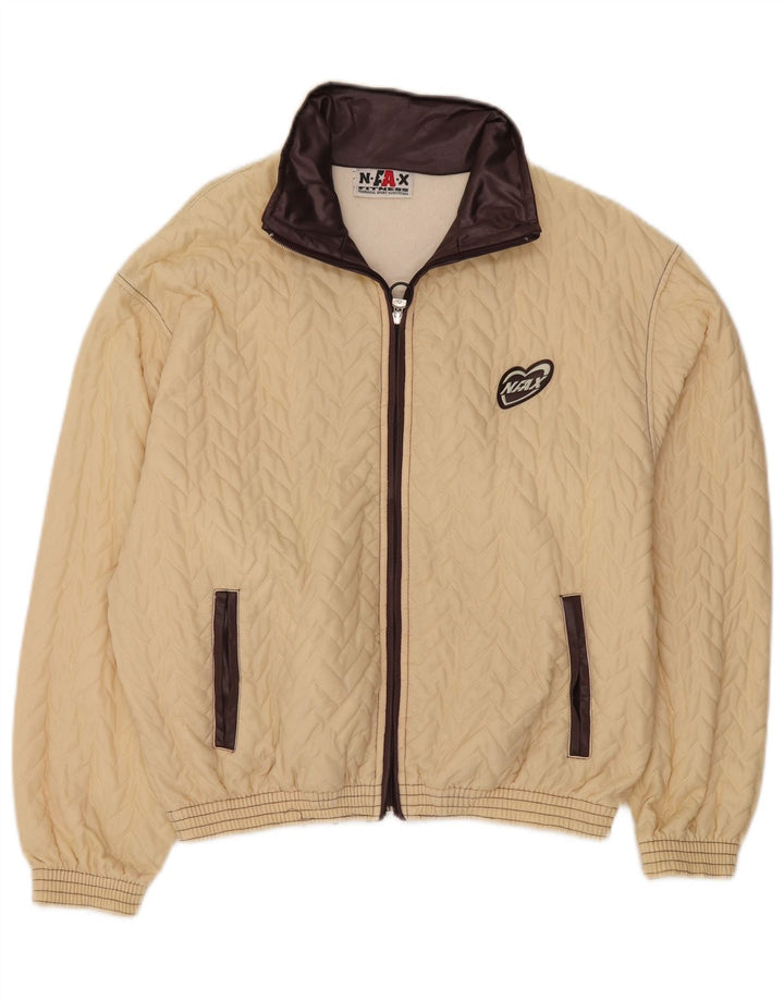 VINTAGE Womens Bomber Jacket UK 16 Large Beige Polyester