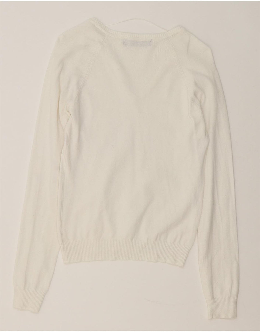 Zara Dame V-hals sweater UK 12 Medium Hvid Bomuld
