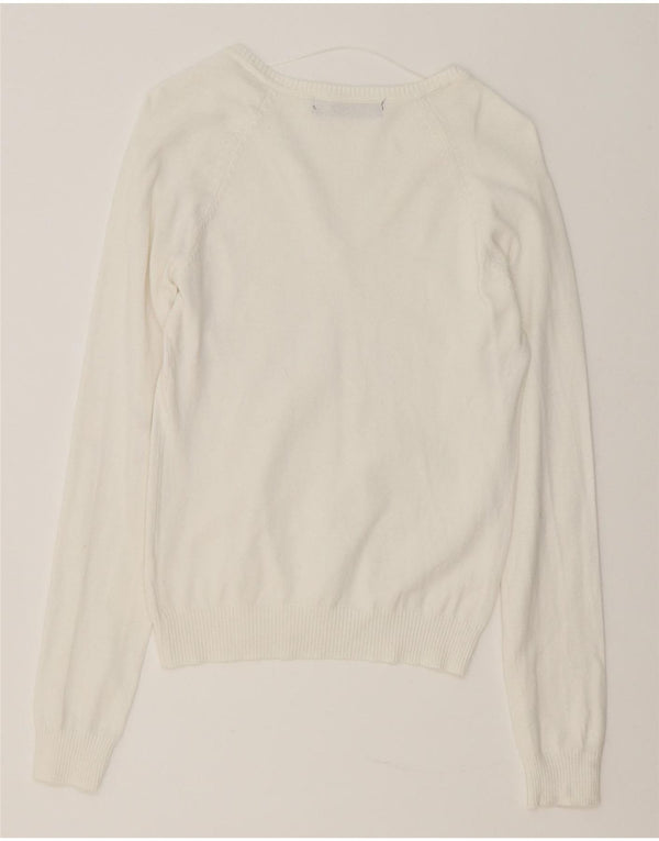 Zara Dame V-hals sweater UK 12 Medium Hvid Bomuld
