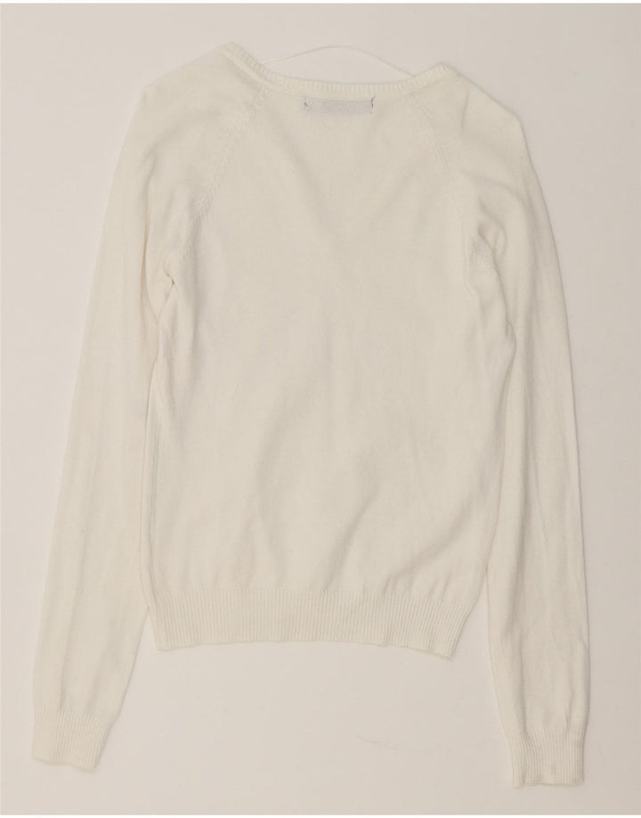 Zara Dame V-hals sweater UK 12 Medium Hvid Bomuld