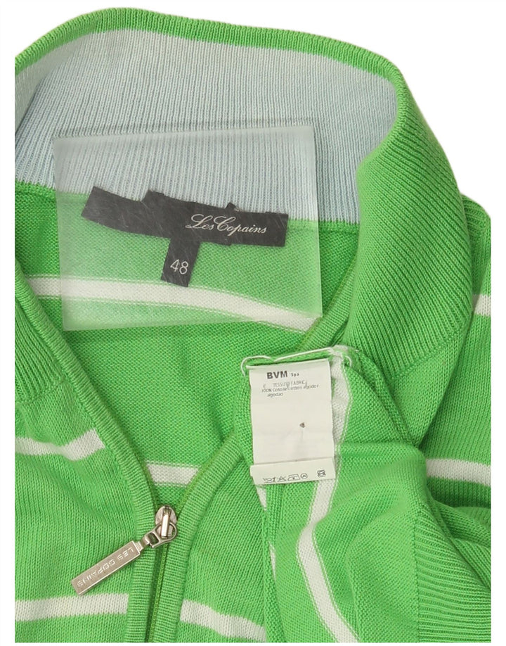 Les Copains Herre Zip Neck Jumper Sweater IT 48 Medium Grøn Stribet Bomuld