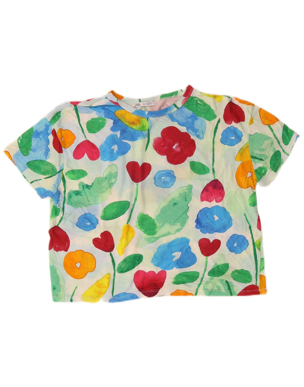 ZARA Womens Crop Grafisk T-Shirt Top UK 10 Small Multicolored Floral