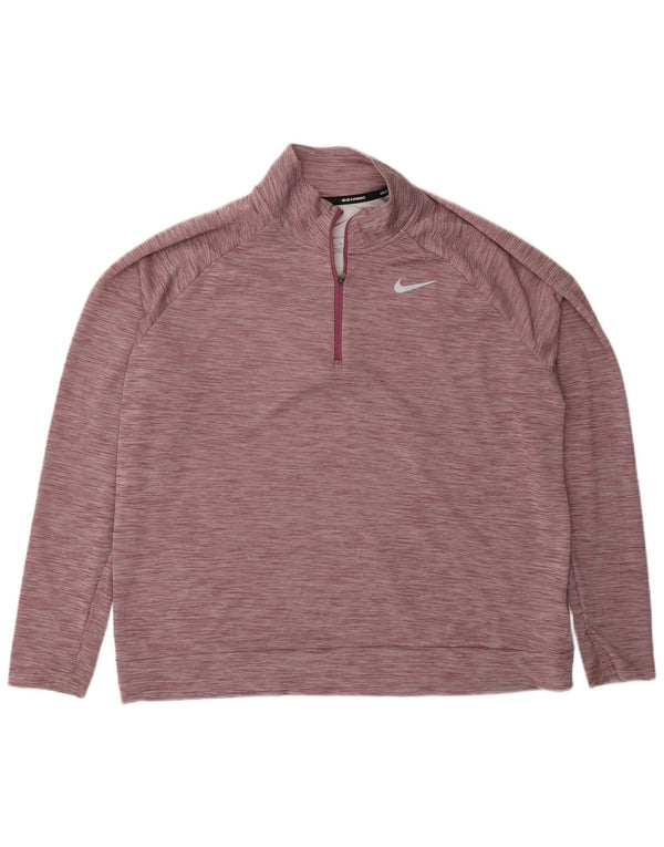 Nike Herre Running Zip Neck Top Langærmet XL Rød Flecked Polyester Sports