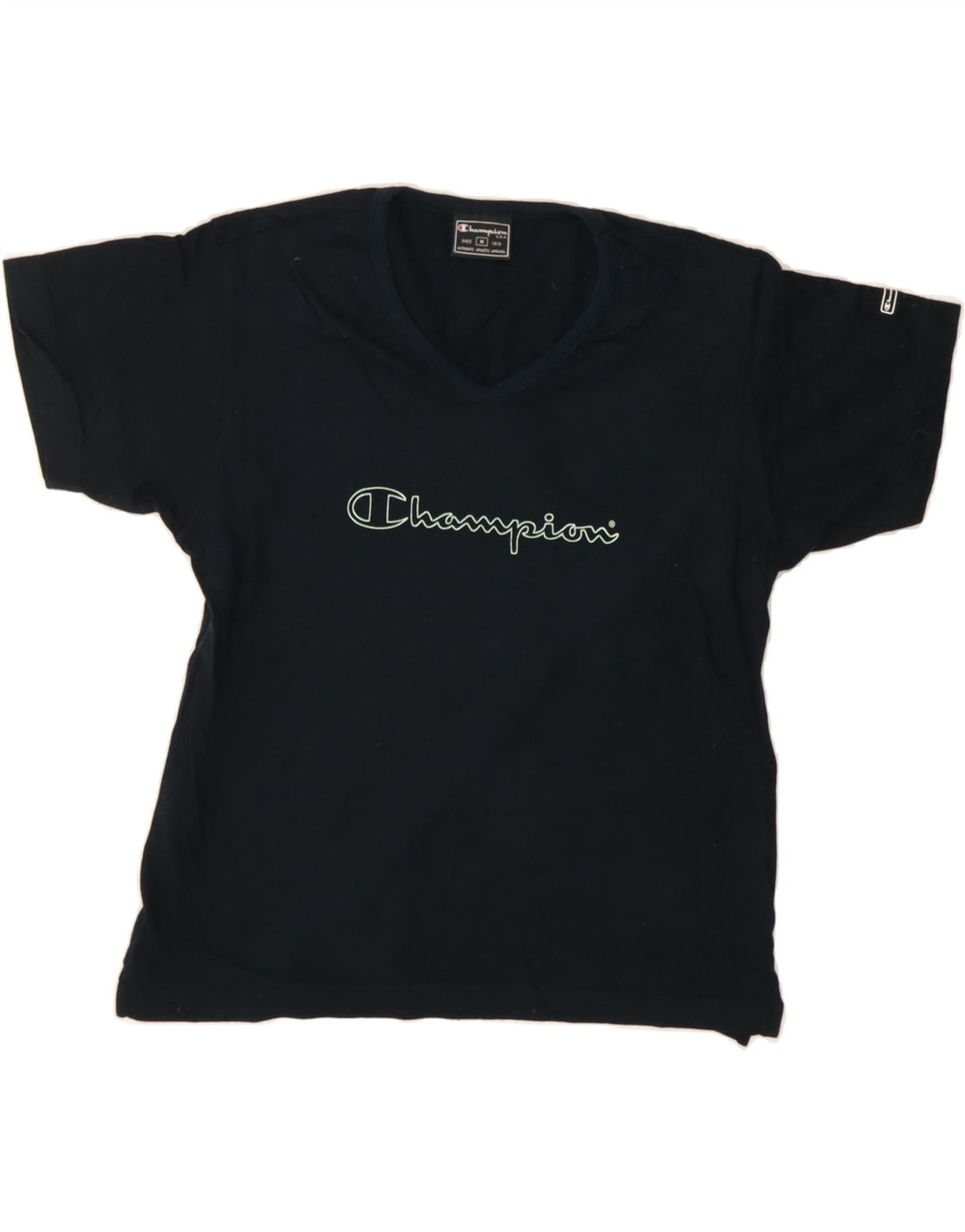 CHAMPION Womens Graphic T-Shirt Top UK 12 Medium Navy Blue Vintage Champion and Second-Hand Champion from Messina Hembry 