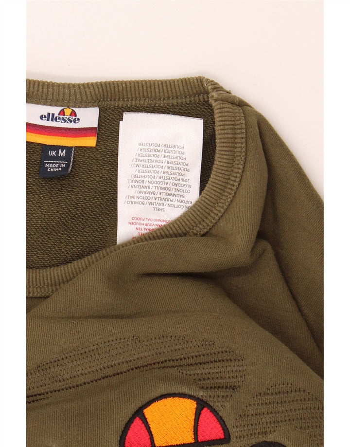 ELLESSE Mens Graphic Sweatshirt Jumper Medium Khaki Cotton Vintage Ellesse and Second-Hand Ellesse from Messina Hembry 