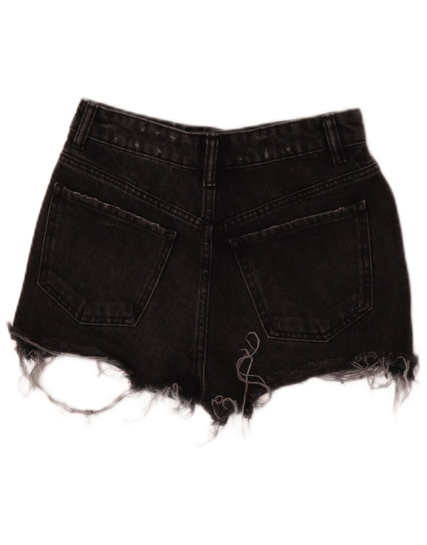 Zara Womens Distressed Denim Shorts EU 32 2XS W22 Sort Bomuld