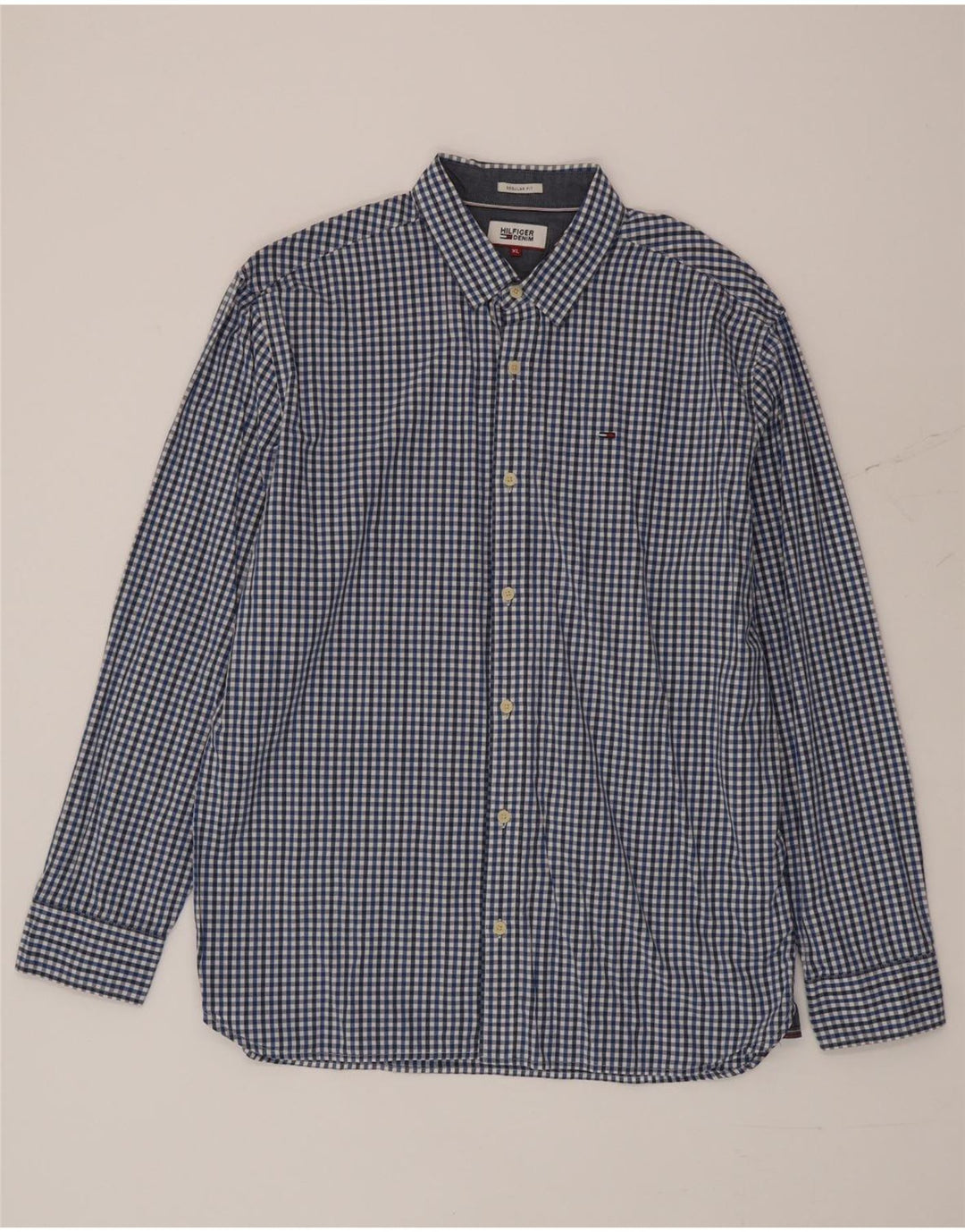 Tommy Hilfiger Herre Regular Fit skjorte XL Blue Gingham Cotton