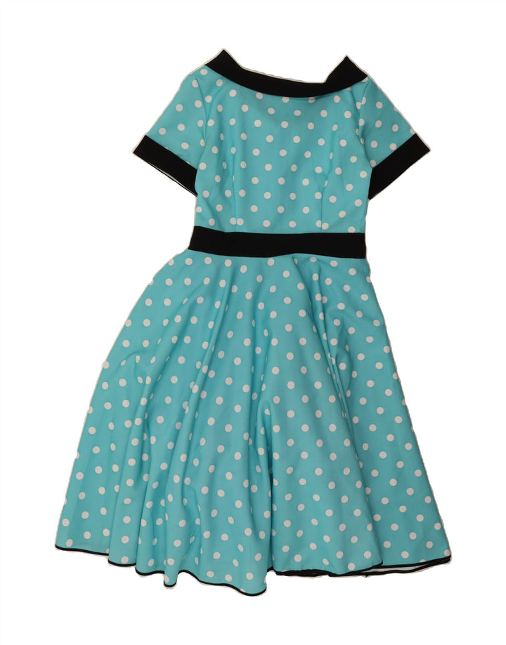 VINTAGE Womens A-Line Dress UK 12 Medium Blue Polka Dot Vintage Vintage and Second-Hand Vintage from Messina Hembry 