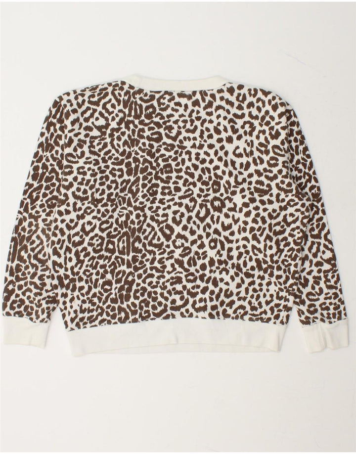 J. CREW Womens Oversized Sweatshirt Jumper UK 14 Medium White Animal Print Vintage J. Crew and Second-Hand J. Crew from Messina Hembry 