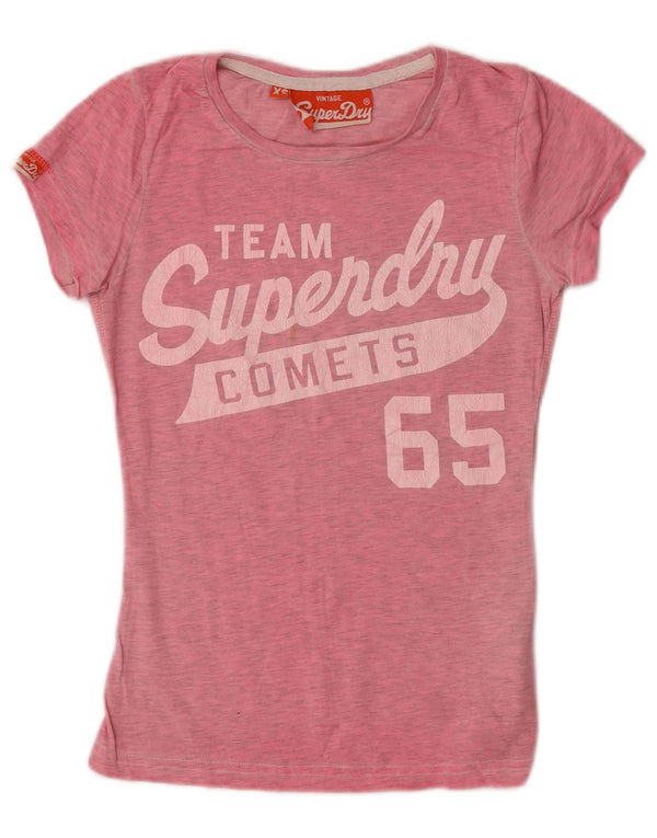 Superdry Grafisk T-shirttop til kvinder UK 6 XS Pink Flecked Bomuld
