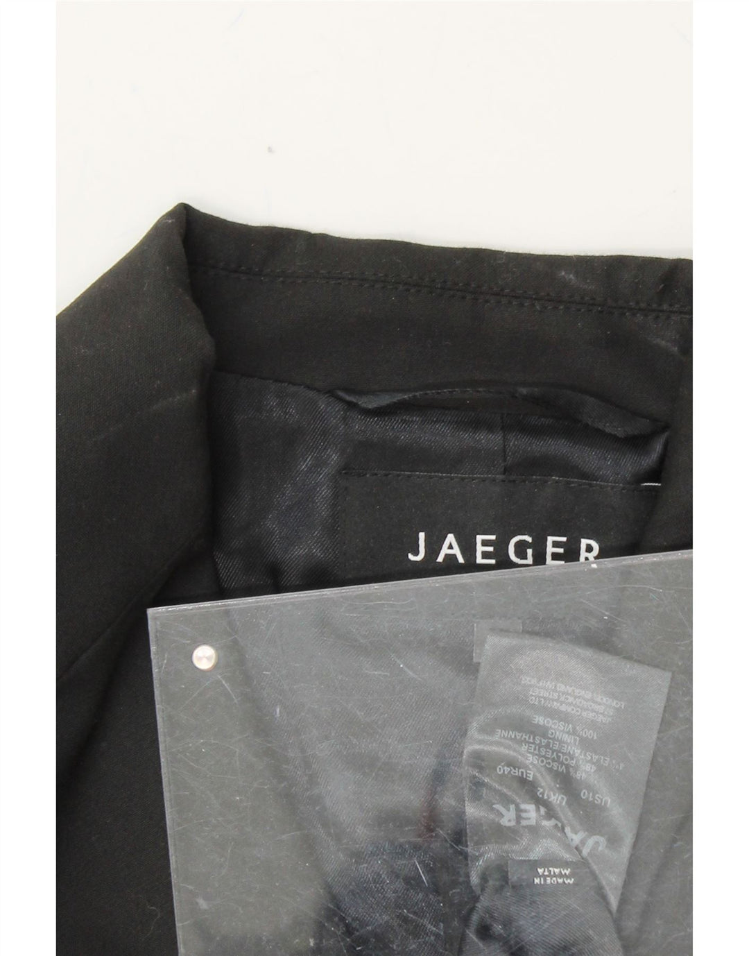 JAEGER Womens 2 Button Blazer Jacket UK 12 Medium Black Viscose Vintage Jaeger and Second-Hand Jaeger from Messina Hembry 