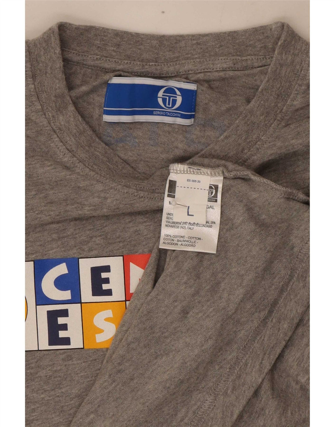 Sergio Tacchini Herre Grafisk T-Shirt Top Stor Grå Bomuld