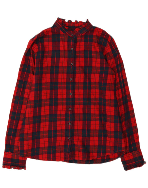Lands End Dame Flannel Shirt UK 14 Medium Rød Plaid Bomuld