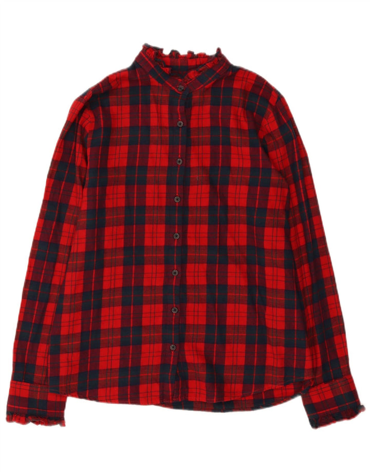 Lands End Dame Flannel Shirt UK 14 Medium Rød Plaid Bomuld