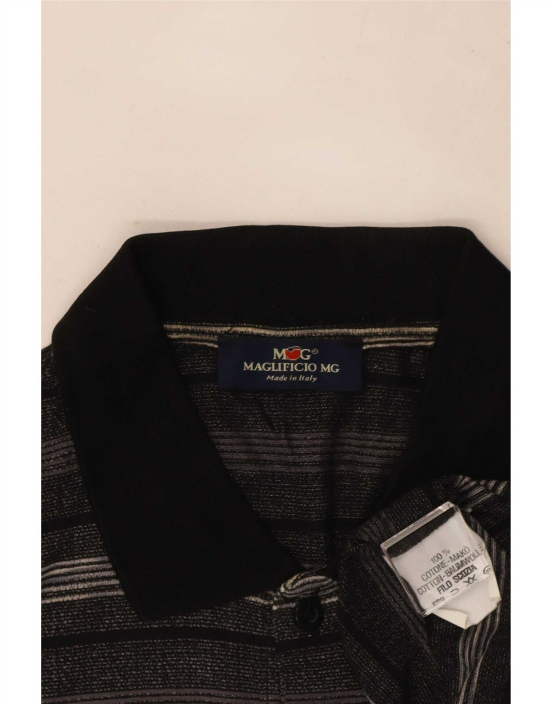 Vintage herre poloshirt stor grå stribet bomuld