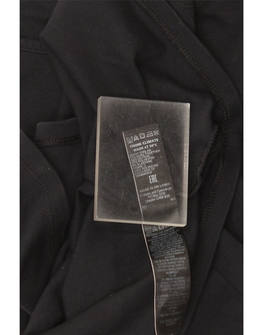 Marks & Spencer Dame 3/4-ærmet tunikatop UK 12 Medium Sort Bomuld