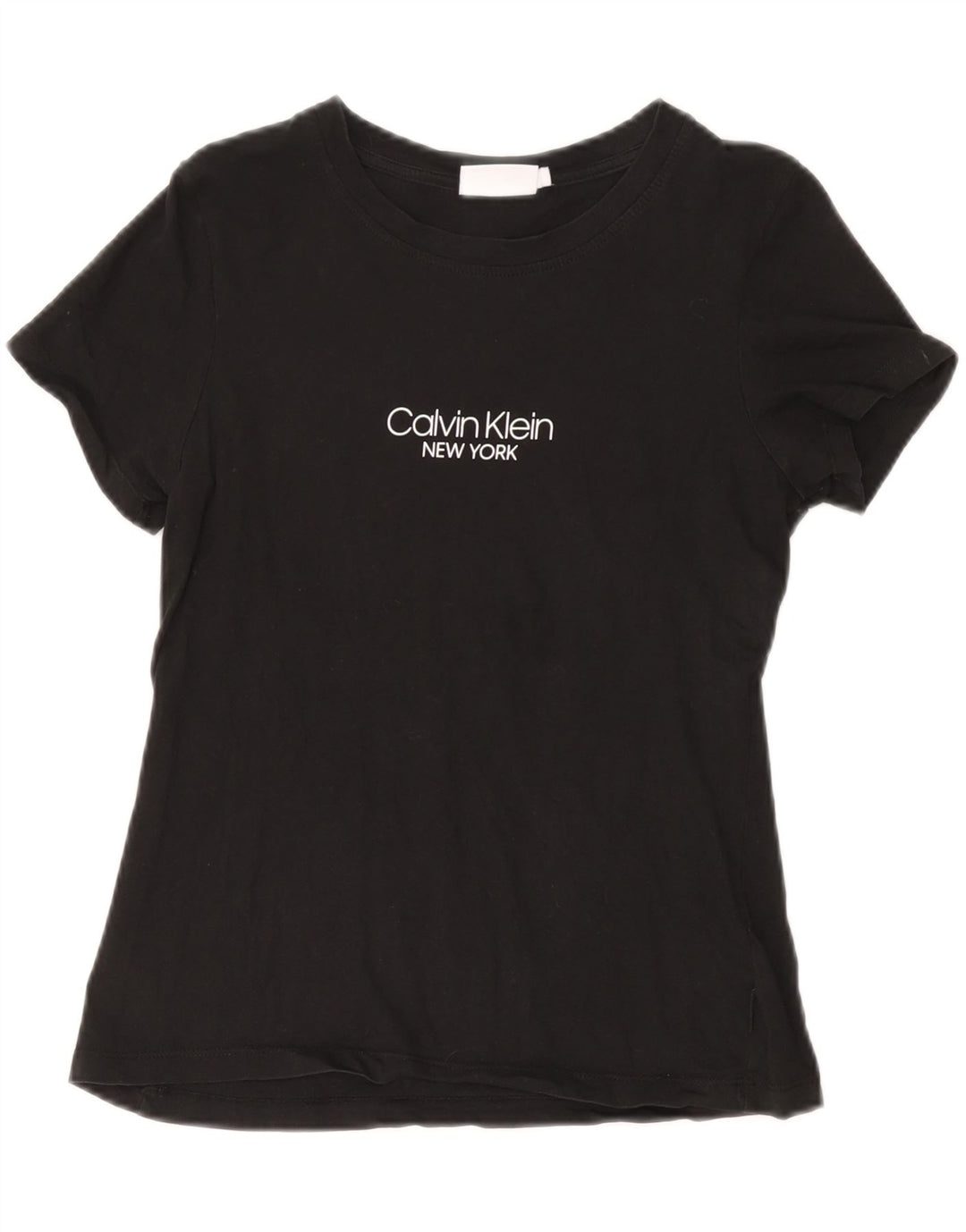 CALVIN KLEIN Dame Grafisk T-Shirt Top UK 12 Medium Sort Bomuld