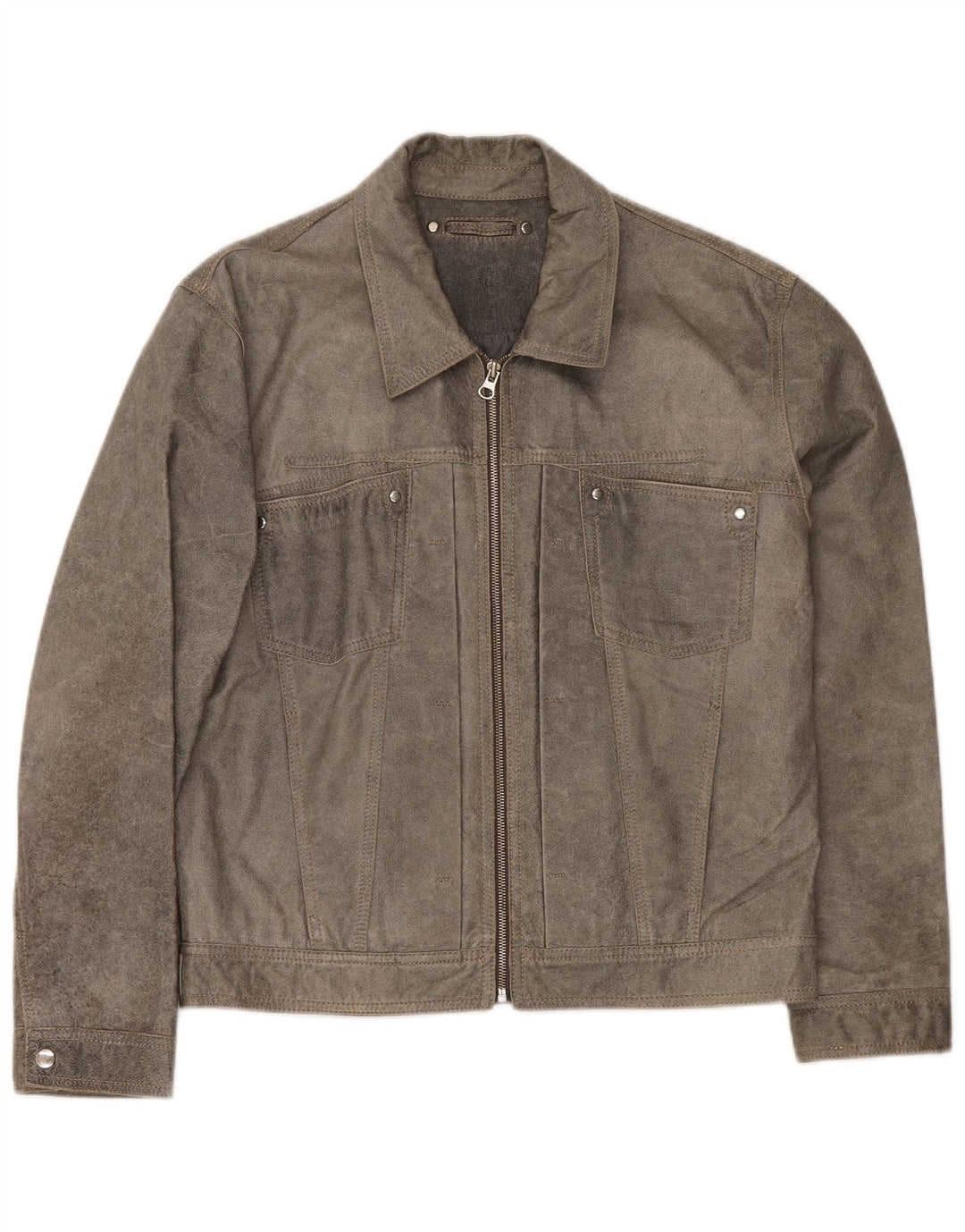 Vintage Herre Læder Bomber Jacket UK 38 Medium Grey