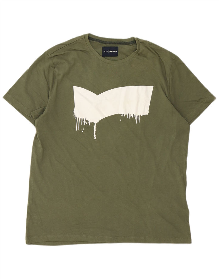 Gas Herre Grafisk T-Shirt Top Stor Grøn Bomuld