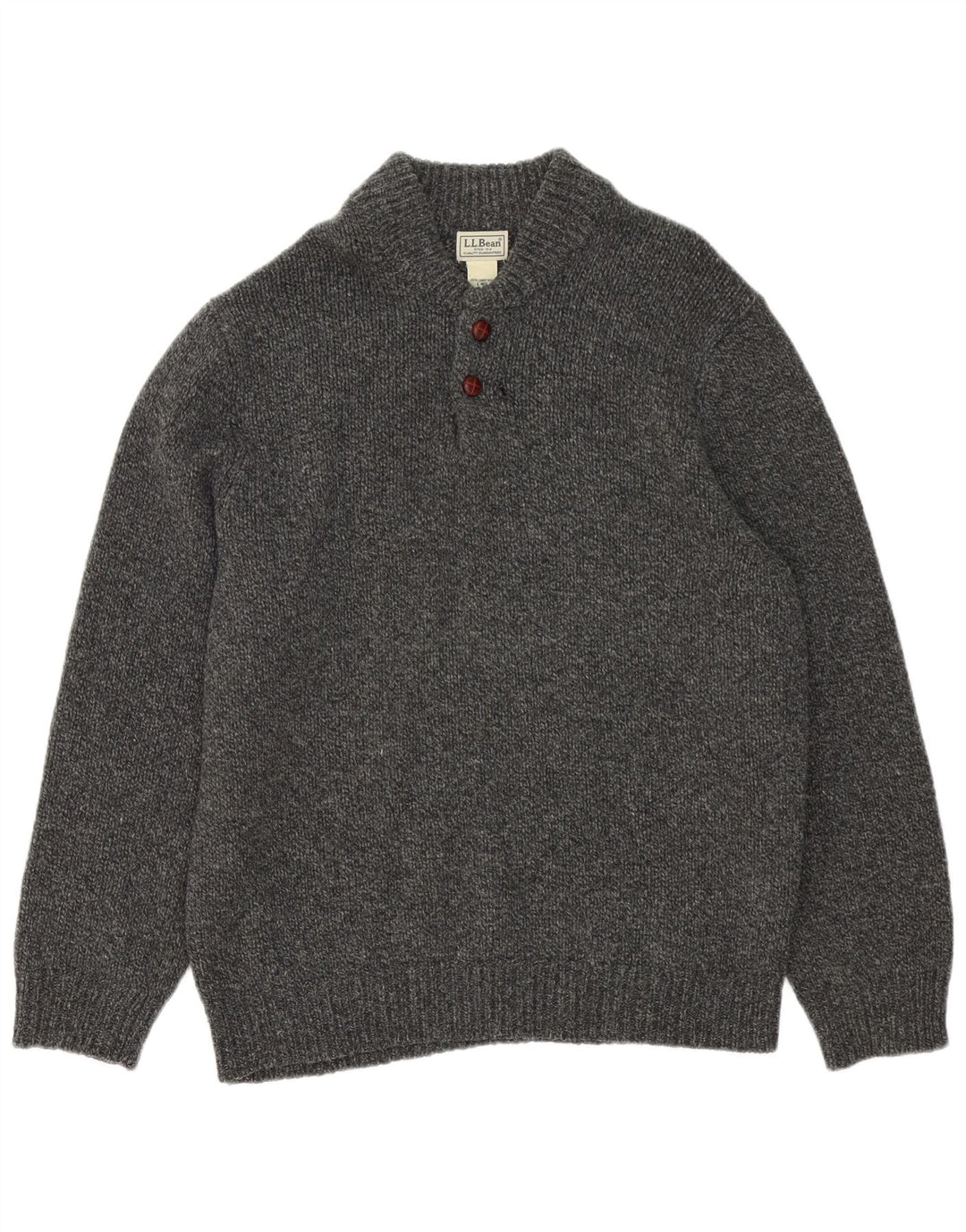 L.L.Bean Herre Button Neck Sweater Sweater Large Grå Flecked Lammeuld