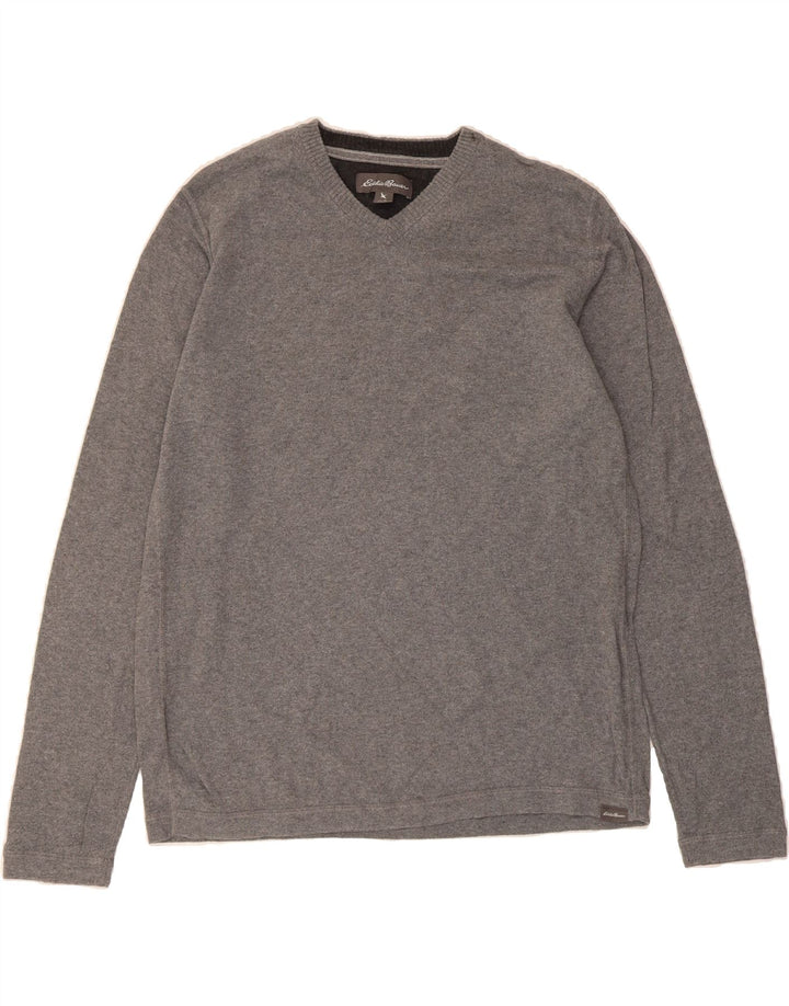 EDDIE BAUER Mens V-Neck Jumper Sweater Large Grey Cotton Vintage Eddie Bauer and Second-Hand Eddie Bauer from Messina Hembry 