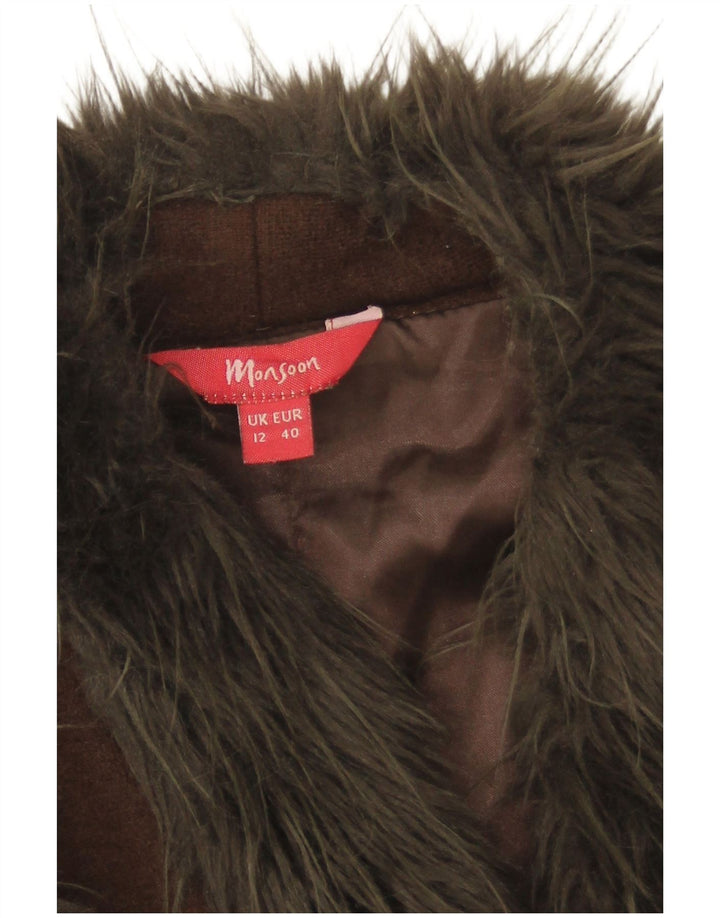 Monsoon Womens Crop Open Gilet UK 12 Medium Brun Uld