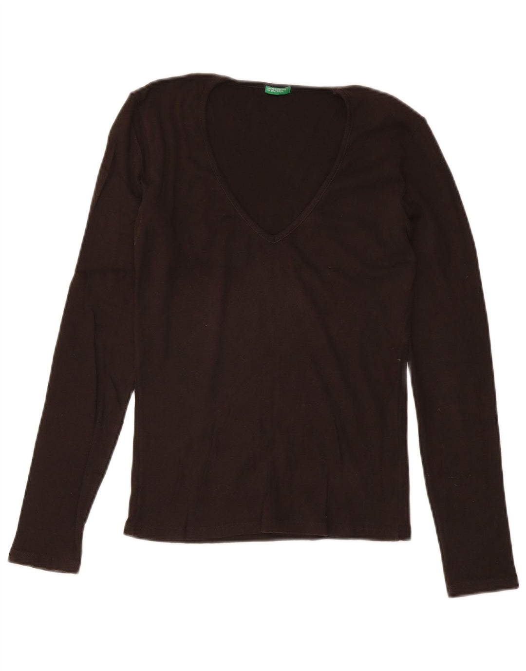 Benetton Dame Top Langærmet UK 14 Medium Brun Bomuld