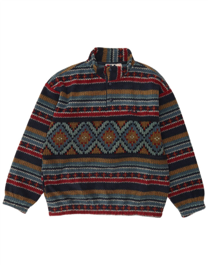 Fila Herre Button Neck Fleece Jumper IT 50 Medium Flerfarvet Geometrisk