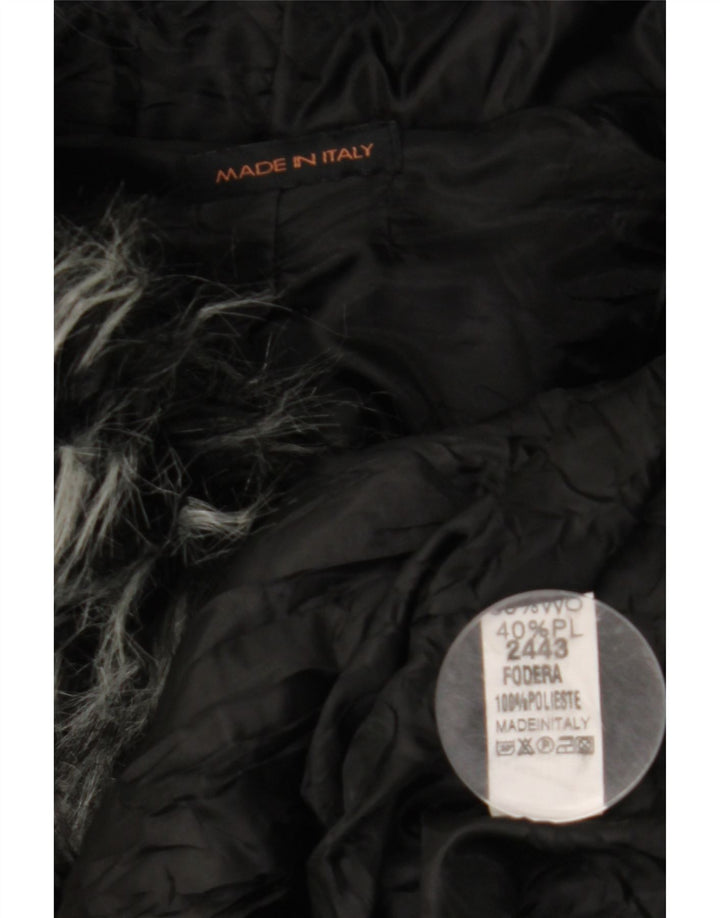 VINTAGE Dame Loose Fit Hooded Cape Coat UK 10 Lille sort uld