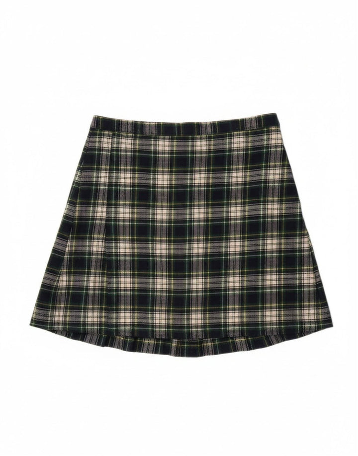 Vintage Kvinders Mini Wrap Nederdel W28 Medium Grøn Plaid